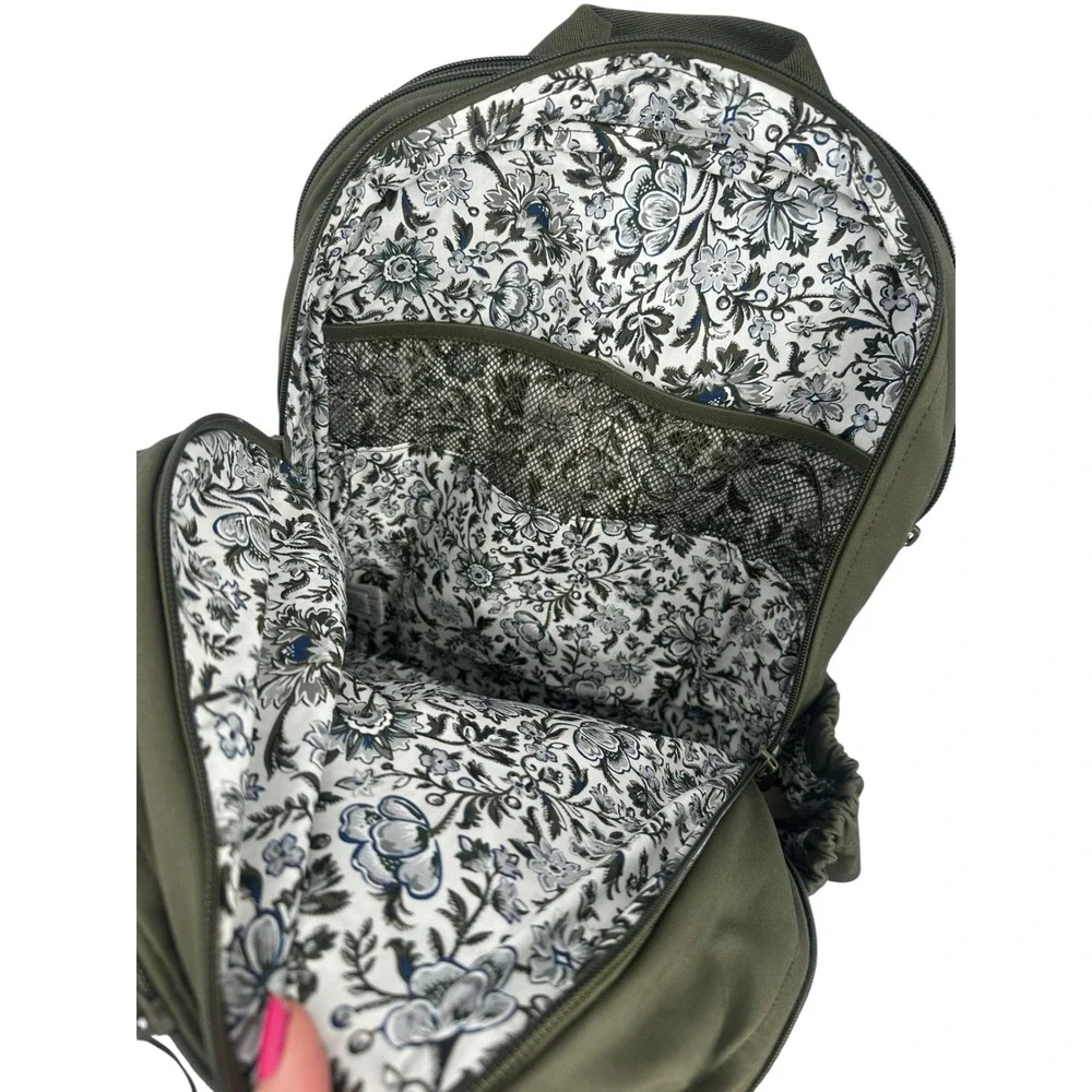 Vera Bradley Backpack Women Olive Green Utility Multi Pocket Diaper Bag Travel
